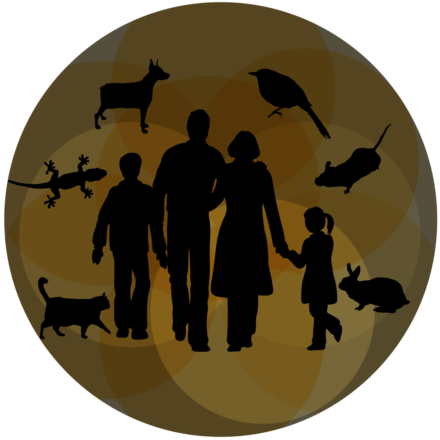 Image of the Worms and Germs logo, which includes black outlines of four people surrounded by animals on a brown background.